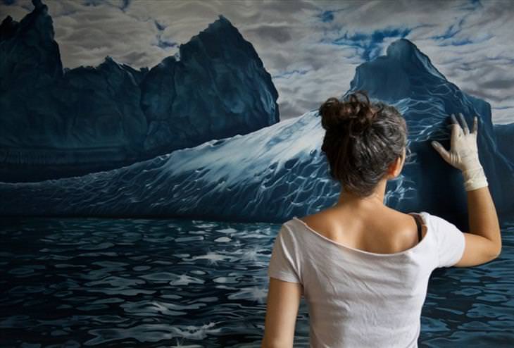 finger painting, realistic, landscape, ocean