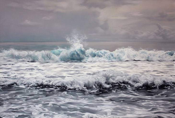 finger painting, realistic, landscape, ocean