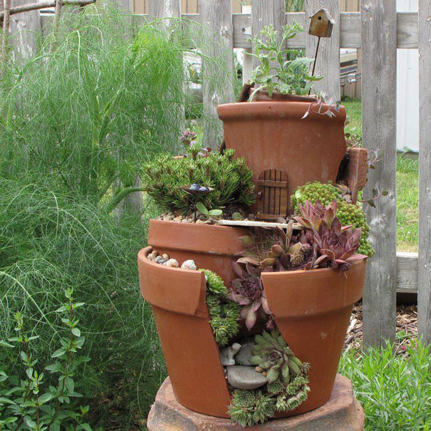 Miniature Garden in Broken Pots