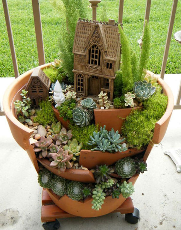 Miniature Garden in Broken Pots