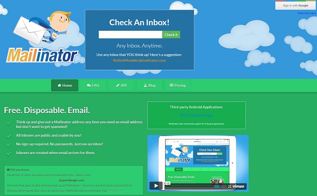 Mailinator Home Page