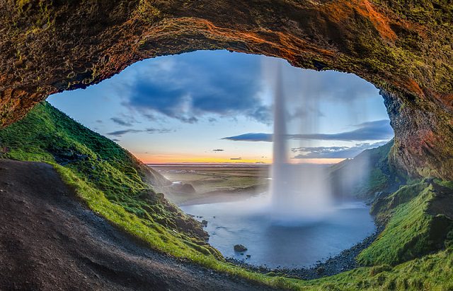Waterfalls from around the world, Iceland, view Behind Seljalandsfoss