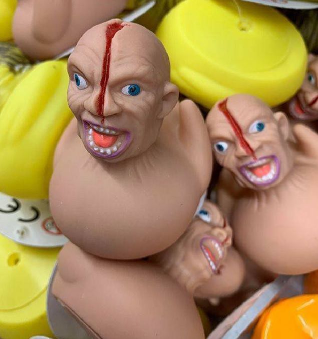 funny pictures of bad ideas, duckling bath toys in the shape of a screaming man with a wound and blood in his head