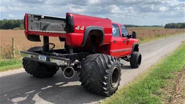 funny pictures of bad ideas, monster truck with the back of a pick up truck attached