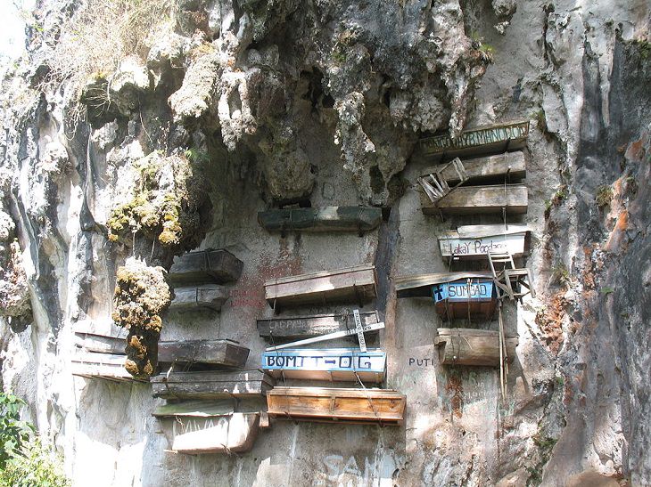 Interesting Things Only Found on Earth, The hanging coffins of Sagada, coffins built and placed on the higher elevations of the Sagada Mountain Province in the Philippines