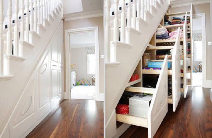 Incredible Innovative Design Ideas, series of drawers in the space underneath a staircase