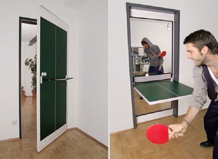 Incredible Innovative Design Ideas, two people playing pin pong on a table that also doubles as a door