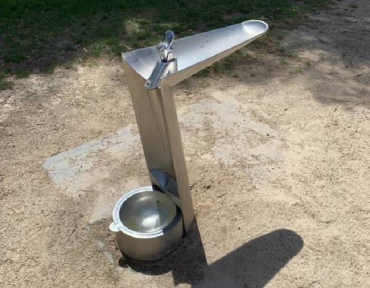 Incredible Innovative Design Ideas, water fountain that collects unused water in a small dog bowl at the bottom