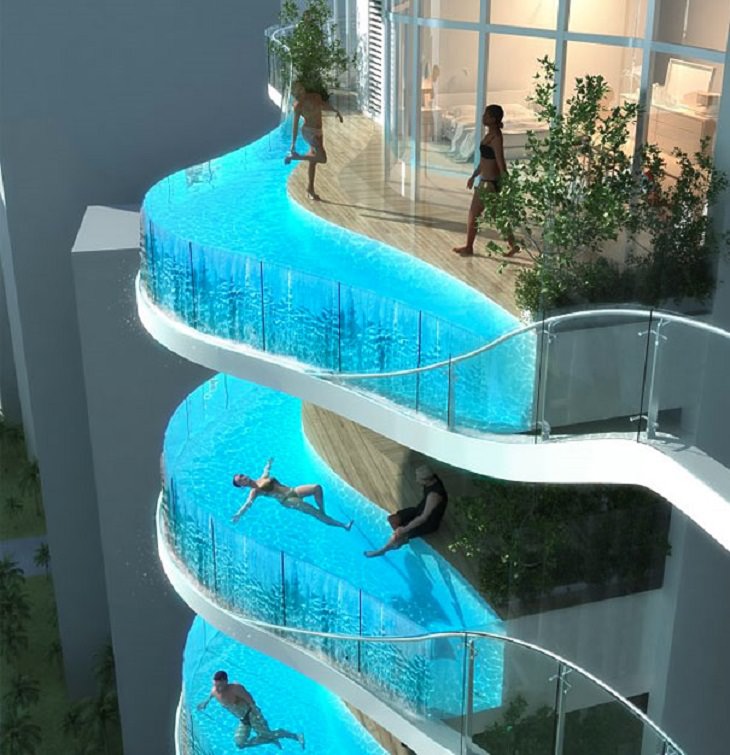 Incredible Innovative Design Ideas, balconies in an apartment turned into swimming pools