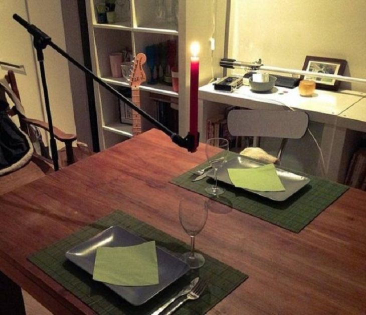 Hilarious but Smart Life Hacks, candle holder made with a microphone stand