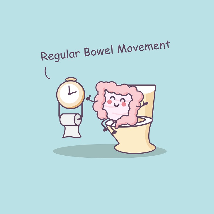 treating the sensation and issue of incomplete bowel movements, illustration of a cartoon figure having a regular bowel movement