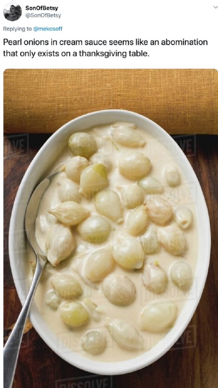 Strange thanksgiving recipes, foods and traditions, onions in cream sauce