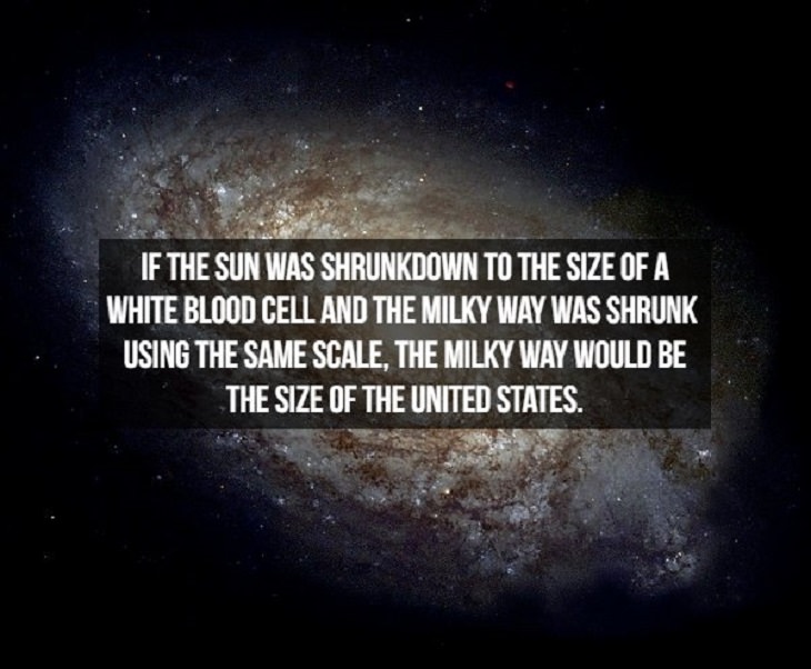 Incredible and interesting facts discovered about space, the universe and galaxies within, if the milky way was shrunk down, it would be the size of the United States if the Sun was the size of a white blood cell