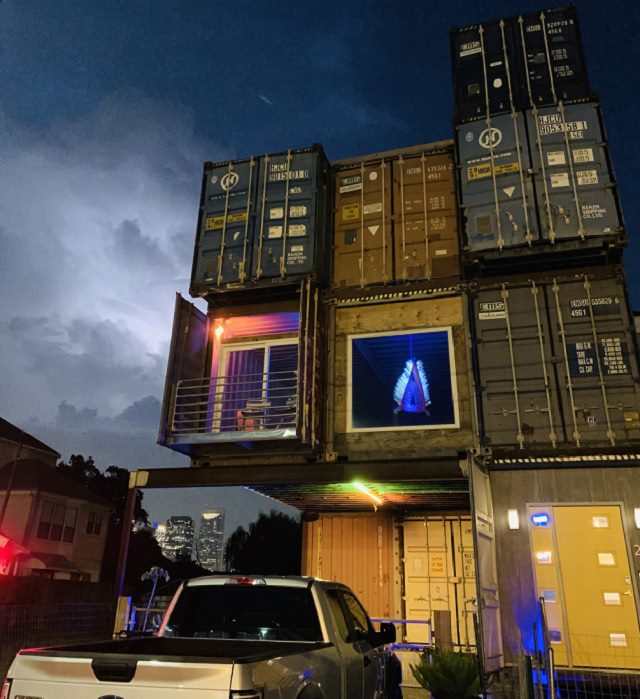 Will Breaux builds a house out of Eleven Shipping Containers, completed outside view of the ship container house