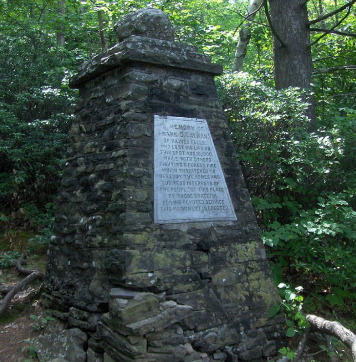 Photographs of The Catskill Mountain Range in the Appalachian Valley, A monument erected for Frank D. Layman, a firefighter who lost his life while trying to save lives and property in the year 1900