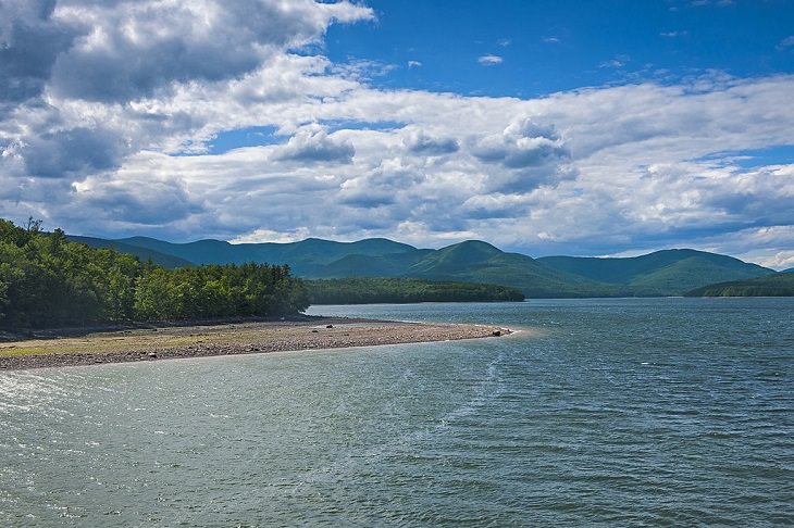Photographs of The Catskill Mountain Range in the Appalachian Valley, Ashokan Reservoir with the peaks of the Catskills' Burroughs Range in the distance