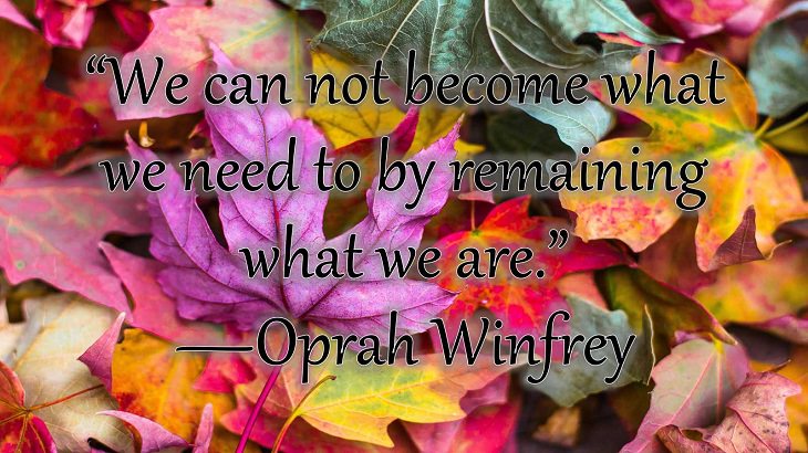 Changes on embracing and coping with change, loss and difficulty, “We can not become what we need to by remaining what we are.”  —Oprah Winfrey