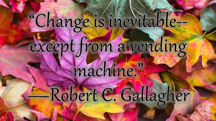 Changes on embracing and coping with change, loss and difficulty, "Change is inevitable--except from a vending machine."  —Robert C. Gallagher
