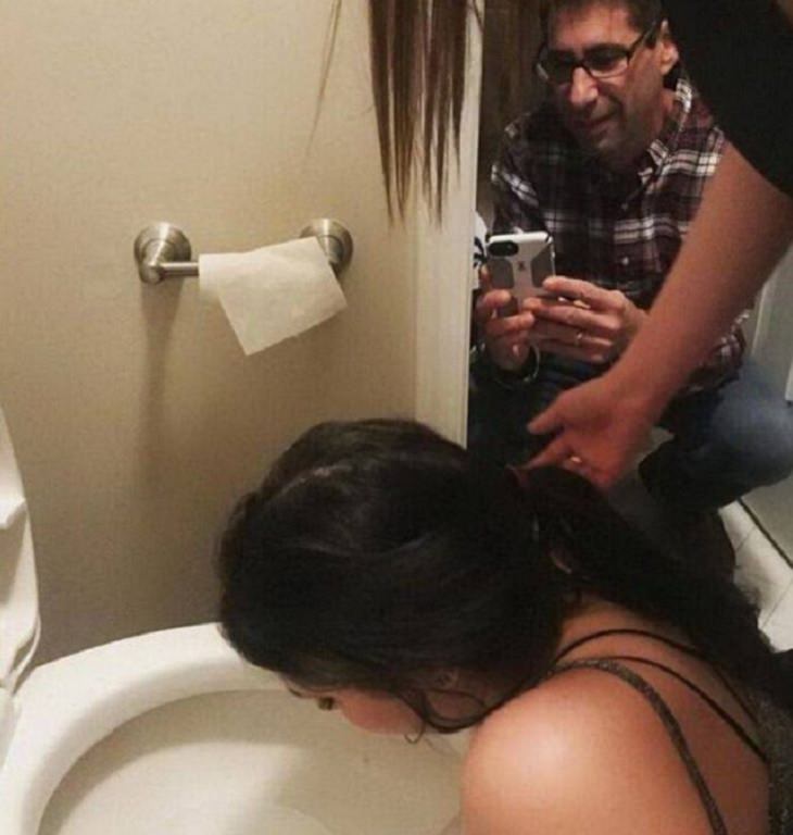 Hilariously bad days for people caught on camera, girl puking over toilet while man takes photos