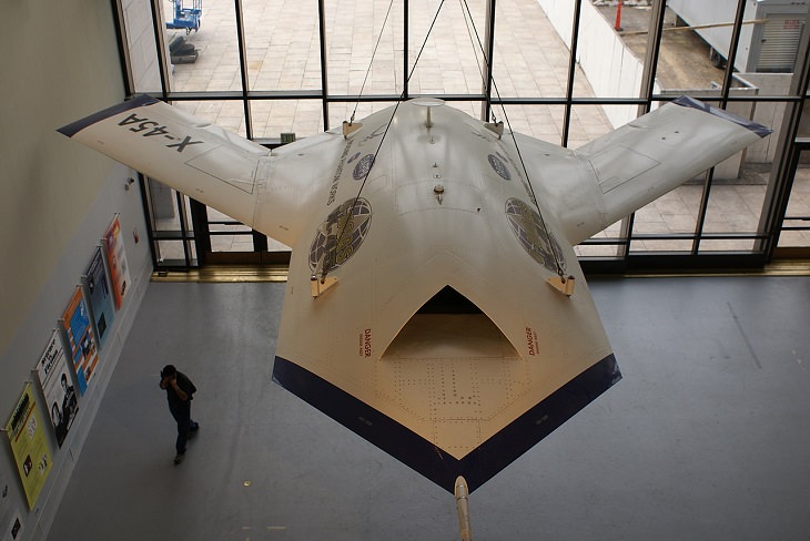 Historical treasures and incredible exhibits in the National Air and Space Museum in the National Mall of Washington DC, Boeing X-45