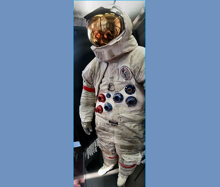 Historical treasures and incredible exhibits in the National Air and Space Museum in the National Mall of Washington DC, space suit worn by david scott on apollo 15