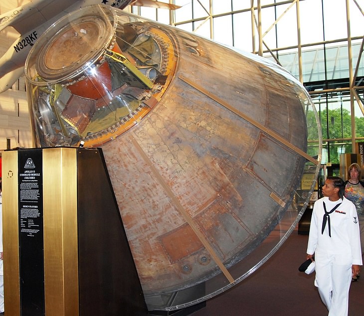 Historical treasures and incredible exhibits in the National Air and Space Museum in the National Mall of Washington DC, Apollo 11 spacecraft command module