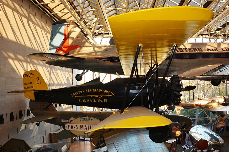 Historical treasures and incredible exhibits in the National Air and Space Museum in the National Mall of Washington DC, Pitcairn Mailwing Family