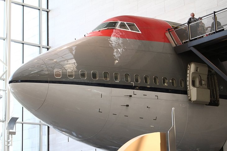 Historical treasures and incredible exhibits in the National Air and Space Museum in the National Mall of Washington DC, Northwest Boeing 747-100B