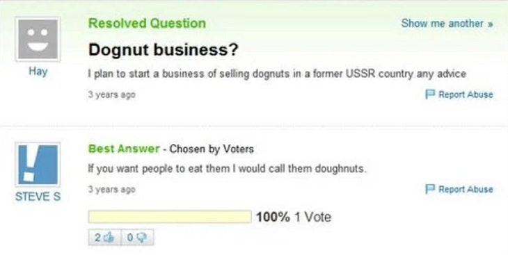 Dumb, stupid and ridiculous questions posted online and asked on the internet, should i start a dognut business