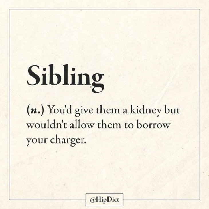 Hilarious and funny alternate definitions to words and common phrases in instagram dictionary, siblings