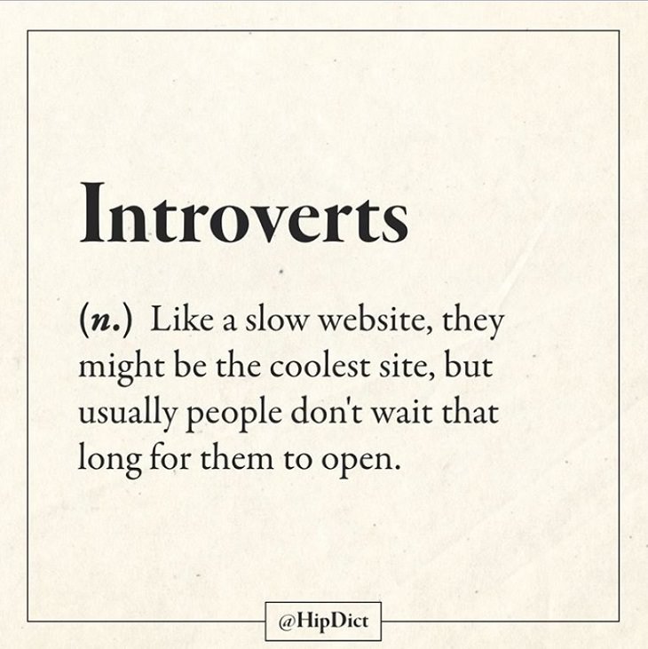 Hilarious and funny alternate definitions to words and common phrases in instagram dictionary, introvert