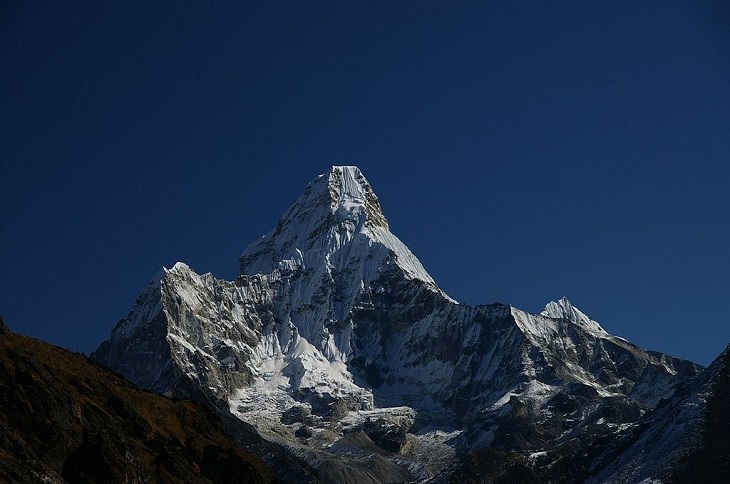 Pictures of the tallest peaks and beautiful landscapes found in the Himalayas, The classic view of Ama Dablam from Khumbu, the region in northeastern Nepal, nearby Mount Everest