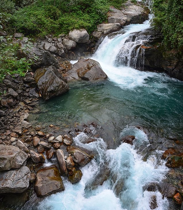Pictures of the tallest peaks and beautiful landscapes found in the Himalayas, A Mountain River in the Langtang region of Nepal