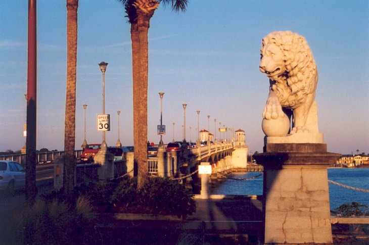 Beautiful Historical Sites Found in St. Augustine, Florida, A Medici Lion, after transfer and renovation, on the Bridge of Lions