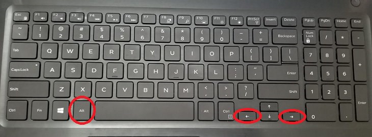 Alt Key, Left arrow key, right arrow key, keyboard, shortcuts, forward, backward
