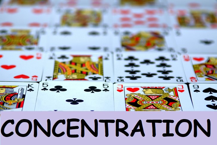 Concentration, Memory, kids, family fun, deck, card games, playing cards, rummy