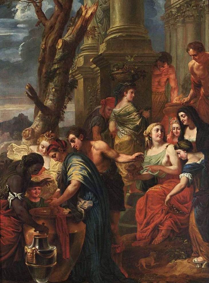 Thetis Dips Achilles in a Vase Filled With Water from the River Styx, Greek Mythology, Roman, Trojan War, Art, Oil Painting, Stories 
