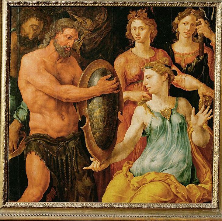 Vulcan gives the Shield of Achilles to Thetis, Greek Mythology, Roman, Trojan War, Art, Oil Painting, Stories 