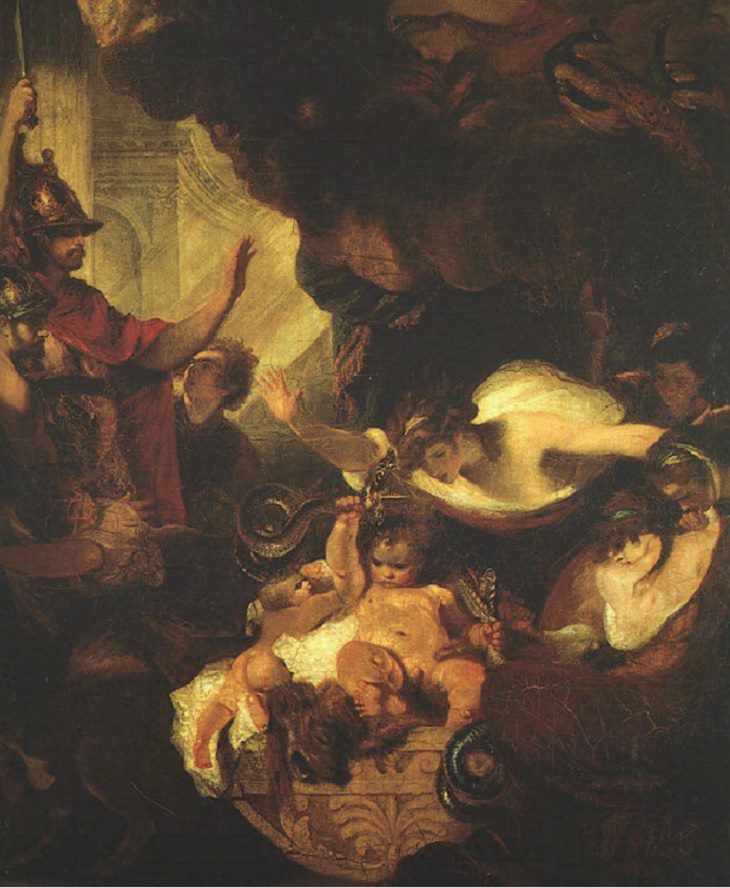 Infant Hercules Strangling Serpents, Zeus, Hera, Greek Mythology, Roman, Trojan War, Art, Oil Painting, Stories 