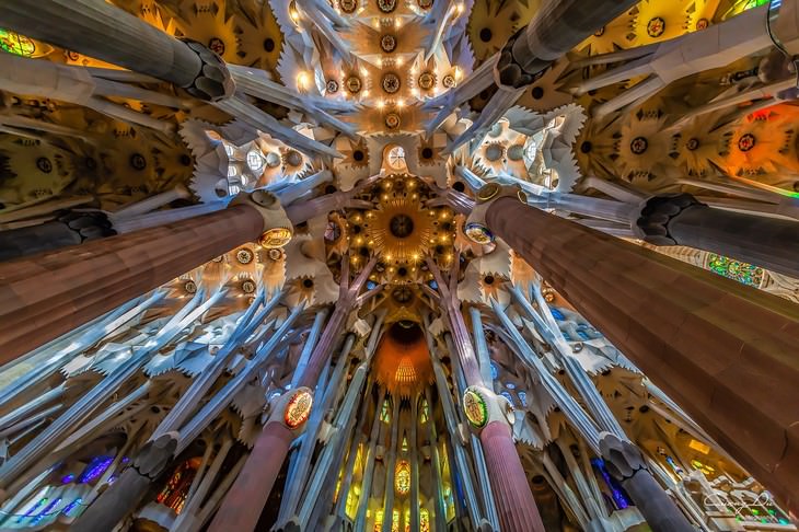 Antoni Gaudi Artist Portrait The Interior of Sagrada Familia