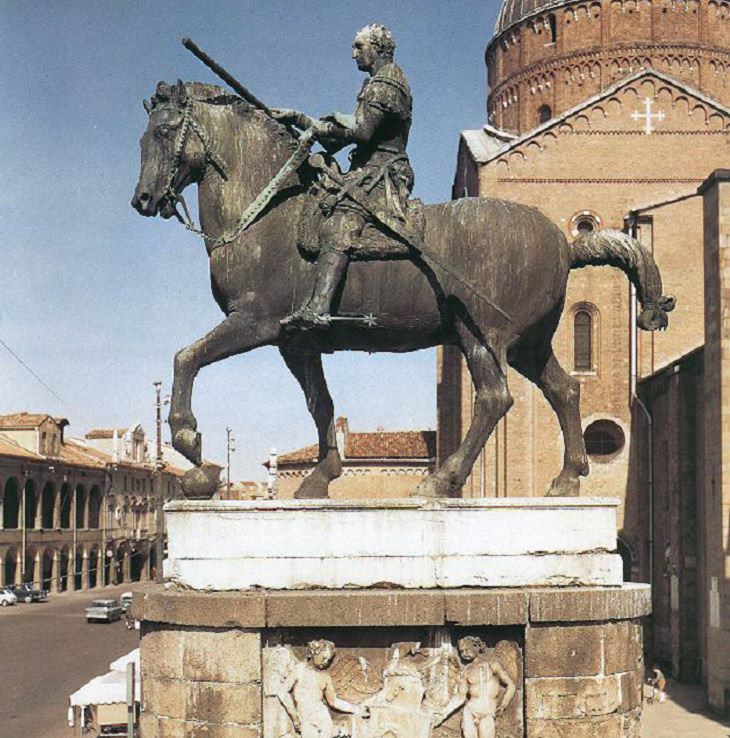 Beautiful masterpieces, sculptures, statues and works of art made by Renaissance sculptor Donatello,The Equestrian Statue of Gattamelata, now located in the Piazza del Santo in Padua, Italy,