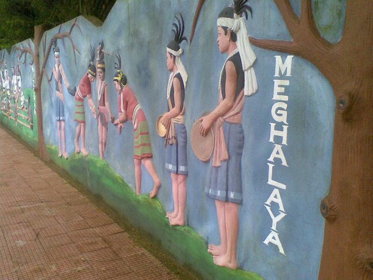 Majestic Beautiful Sights of the Northeast Indian State, Meghalaya, one of the seven sisters states, The Dance of Meghalaya Mural