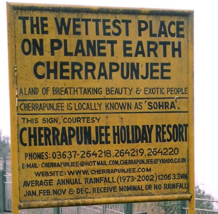 Majestic Beautiful Sights of the Northeast Indian State, Meghalaya, one of the seven sisters states, The sign at the entrance of Cherrapunjee, also known as Sohra