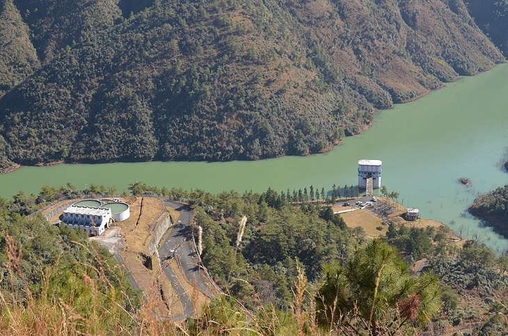 Majestic Beautiful Sights of the Northeast Indian State, Meghalaya, one of the seven sisters states, Mawphlang hydroelectric dam reservoir, which supplies electricity to the town of Shillong