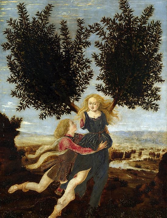 Epic Incredible Love Stories and Romance Tales from Greek Mythology, Apollo clings to Daphne as she transforms into the Laurel Tree