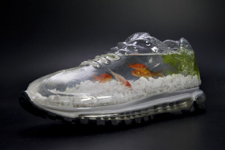 Creative and Unusual Aquariums with an interesting design, Nike's aquarium for your feet, shoe aquarium