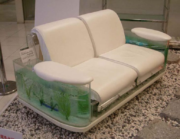 Creative and Unusual Aquariums with an interesting design, sofa with fish tanks built into both sides