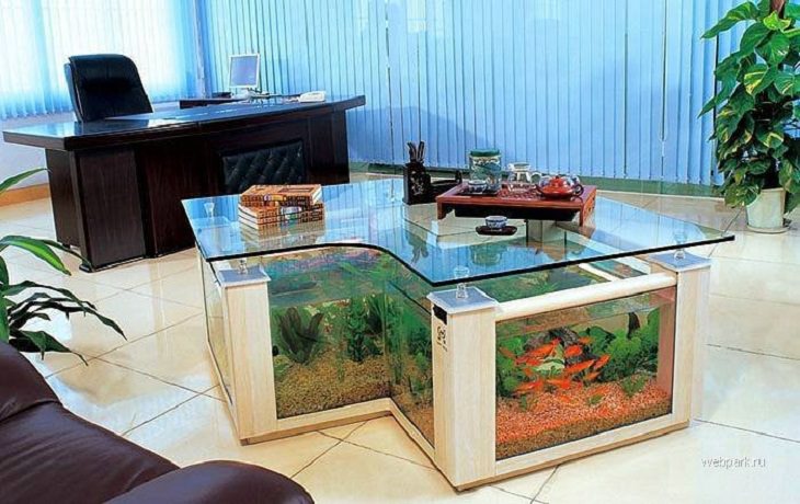 Creative and Unusual Aquariums with an interesting design, L-Shaped coffee table aquarium
