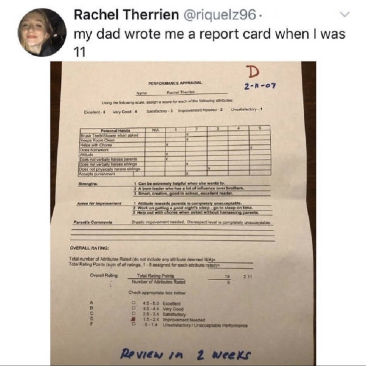 Hilarious photographs that show the best parents and parenting done right, parents give 11 year old a report card 