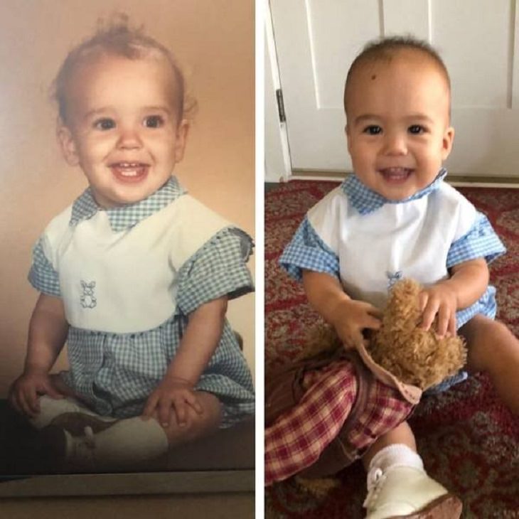 Wholesome and heartwarming pictures and stories, A father (left) and son (right) wearing identical outfits made by mother/grandmother